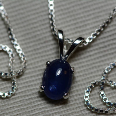 Sapphire Necklace, Blue Sapphire Cabochon Pendant 1.25 Carat Appraised at 550.00, September Birthstone, Genuine Sapphire, Sterling Silver