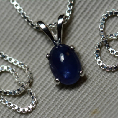 Sapphire Necklace, Blue Sapphire Cabochon Pendant 1.25 Carat Appraised at 550.00, September Birthstone, Genuine Sapphire, Sterling Silver