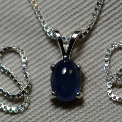 Sapphire Necklace, Blue Sapphire Cabochon Pendant 1.28 Carat Appraised at 550.00, September Birthstone, Genuine Sapphire, Sterling Silver