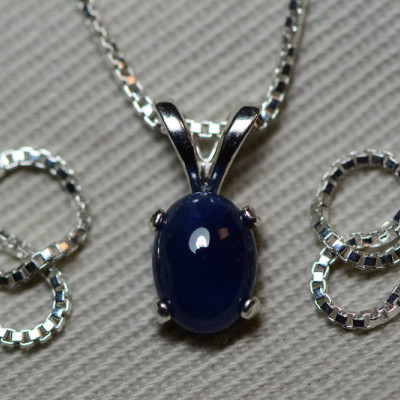 Sapphire Necklace, Blue Sapphire Cabochon Pendant 1.35 Carat Appraised at 600.00, September Birthstone, Genuine Sapphire, Sterling Silver