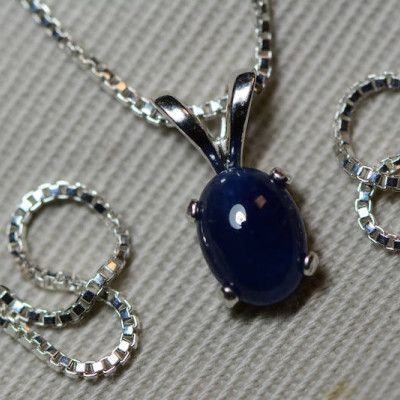 Sapphire Necklace, Blue Sapphire Cabochon Pendant 1.35 Carat Appraised at 600.00, September Birthstone, Genuine Sapphire, Sterling Silver