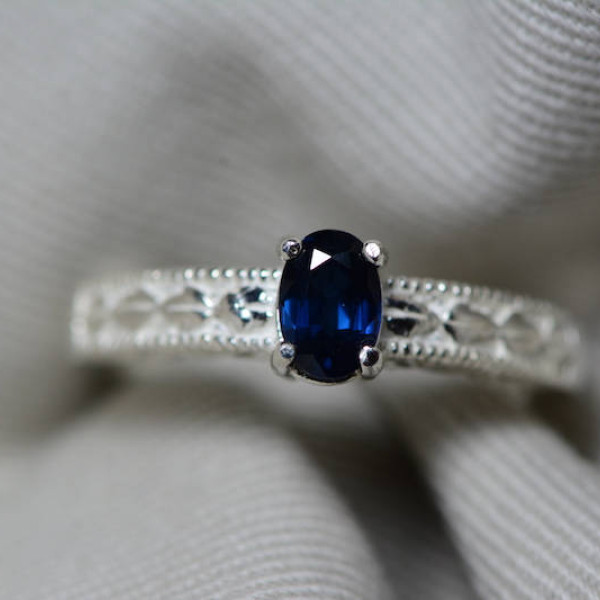 Sapphire Ring, Blue Sapphire Solitaire Ring 0.66 Carat Appraised at 525.00, September Birthstone, Natural Sapphire Jewelry, Oval Cut