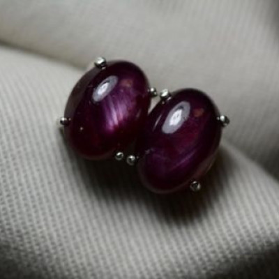 Star Ruby Earrings, Certified 10.86 Carat Star Ruby Cabochon Earrings Appraised At 2,200.00, Sterling Silver, July Birthstone
