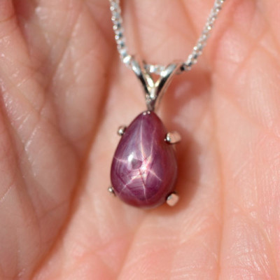 Star Ruby Necklace, Genuine 3.03 Carat Star Ruby Cabochon Pendant Appraised at 750.00, July Birthstone, Sterling Silver, Natural