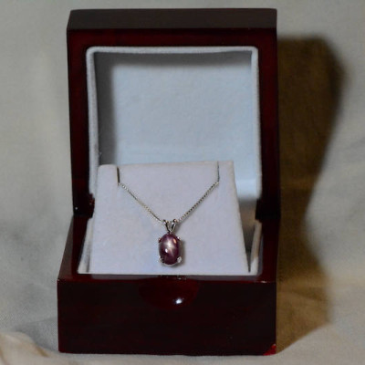 Star Ruby Necklace, Certified Genuine 3.56 Carat Star Ruby Cabochon Pendant Appraised at 900.00, July Birthstone, Sterling Silver, Natural