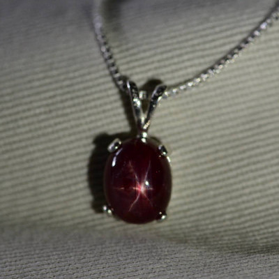 Star Ruby Necklace, Certified Genuine 3.84 Carat Star Ruby Cabochon Pendant Appraised at 950.00, July Birthstone, Sterling Silver, Real