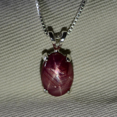 Star Ruby Necklace, Certified Genuine 4.00 Carat Star Ruby Cabochon Pendant Appraised at 1,000.00, July Birthstone, Sterling Silver, Natural