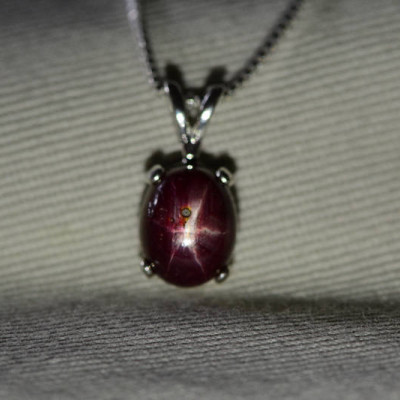 Star Ruby Necklace, Certified Genuine 4.04 Carat Star Ruby Cabochon Pendant Appraised at 1,000.00, July Birthstone, Sterling Silver, Natural