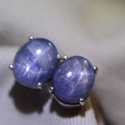 Star Sapphire Earrings, Certified 10.40 Carat Star Sapphire Cabochon Earrings Appraised at 2,600.00, September Birthstone, Sterling Silver