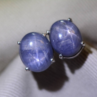 Star Sapphire Earrings, Certified 10.40 Carat Star Sapphire Cabochon Earrings Appraised at 2,600.00, September Birthstone, Sterling Silver