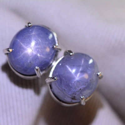 Star Sapphire Earrings, Certified 12.50 Carat Star Sapphire Cabochon Earrings Appraised at 3,125.00, September Birthstone, Sterling Silver