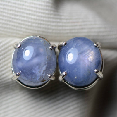 Star Sapphire Earrings, Certified 12.50 Carat Star Sapphire Cabochon Earrings Appraised at 3,125.00, September Birthstone, Sterling Silver