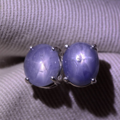 Star Sapphire Earrings, Certified 6.90 Carat Star Sapphire Cabochon Earrings Appraised at 2,075.00, September Birthstone, Sterling Silver