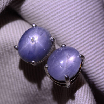 Star Sapphire Earrings, Certified 6.90 Carat Star Sapphire Cabochon Earrings Appraised at 2,075.00, September Birthstone, Sterling Silver