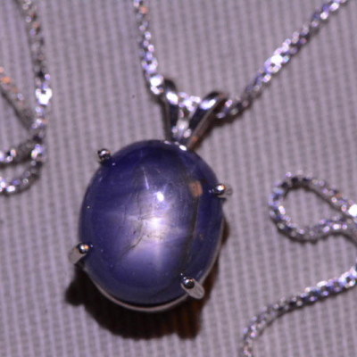 Star Sapphire Necklace, Certified Genuine 7.01 Carat Star Sapphire Cabochon Pendant Appraised at 2,100.00, September Birthstone
