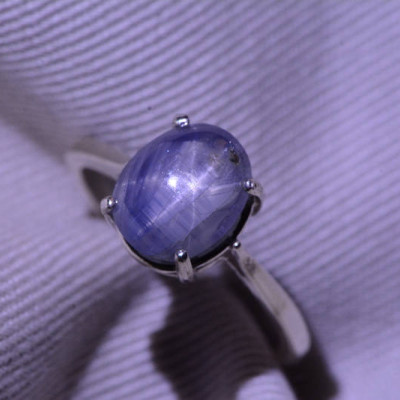 Star Sapphire Ring, 3.8 Carat Star Sapphire Cabochon Solitaire Appraised at 1,100.00, Sterling Silver, Real Natural Genuine