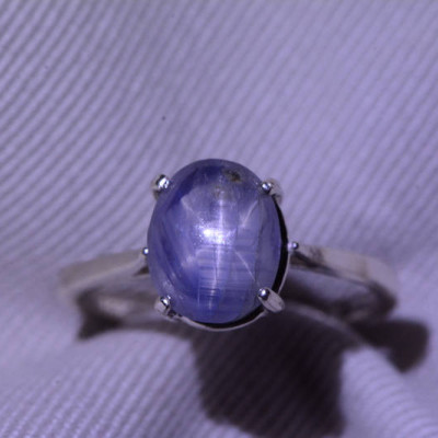 Star Sapphire Ring, 3.8 Carat Star Sapphire Cabochon Solitaire Appraised at 1,100.00, Sterling Silver, Real Natural Genuine