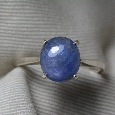 Star Sapphire Ring, Certified 4.00 Carat Star Sapphire Cabochon Solitaire Appraised at 1,200.00, Sterling Silver, Real Natural Genuine