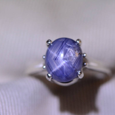Star Sapphire Ring, Certified 4.91 Carat Star Sapphire Cabochon Solitaire Appraised at 1,475.00, Sterling Silver, Real Natural Genuine