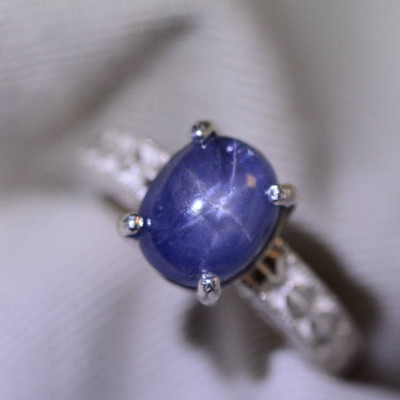 Star Sapphire Ring, Certified 5.29 Carat Star Sapphire Cabochon Solitaire Appraised at 1,575.00, Sterling Silver, Real Natural Genuine