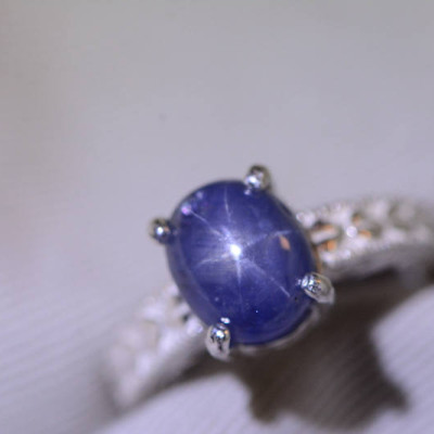 Star Sapphire Ring, Certified 5.29 Carat Star Sapphire Cabochon Solitaire Appraised at 1,575.00, Sterling Silver, Real Natural Genuine