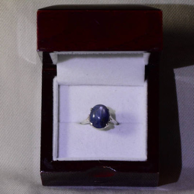 Star Sapphire Ring, Certified 8.11 Carat Star Sapphire Cabochon Solitaire Appraised at 2,400.00, Sterling Silver, Real Natural Genuine
