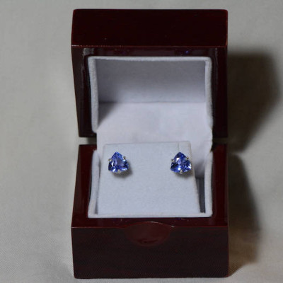Tanzanite Earrings, 3.10 Carat Tanzanite Trillion Cut Stud Earrings, Sterling Silver