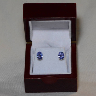 Tanzanite Earrings, 3.34 Carat Tanzanite Stud Earrings, Oval Cut, Sterling Silver