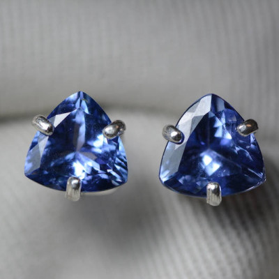 Tanzanite Earrings, 3.46 Carat Tanzanite Trillion Cut Stud Earrings, Sterling Silver