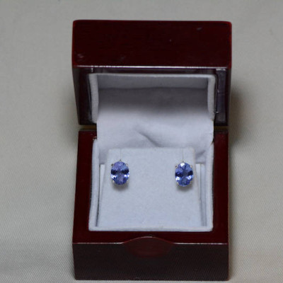 Tanzanite Earrings, 3.67 Carat Tanzanite Stud Earrings, Oval Cut, Sterling Silver