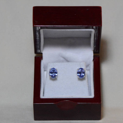 Tanzanite Earrings, 4.53 Carat Tanzanite Stud Earrings, Oval Cut, Sterling Silver