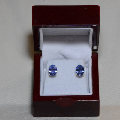 Tanzanite Earrings, 5.64 Carat Tanzanite Stud Earrings, Oval Cut, Sterling Silver