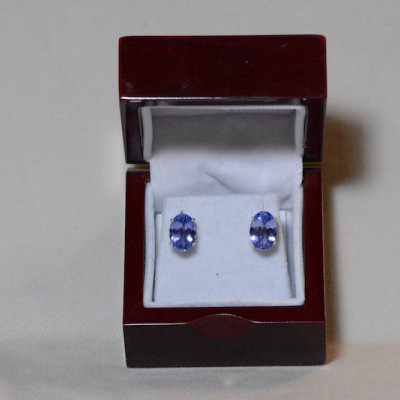 Tanzanite Earrings, 6.16 Carat Tanzanite Stud Earrings, Oval Cut, Sterling Silver