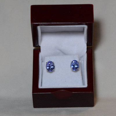 Tanzanite Earrings, 6.76 Carat Tanzanite Stud Earrings, Oval Cut, Sterling Silver