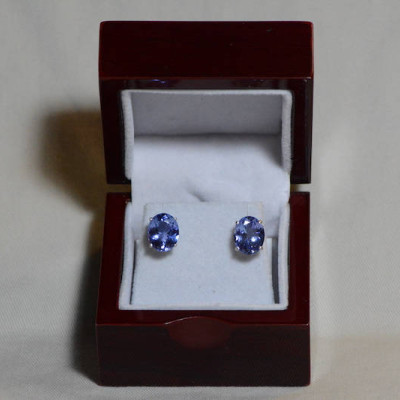 Tanzanite Earrings, 6.94 Carat Tanzanite Stud Earrings, Oval Cut, Sterling Silver