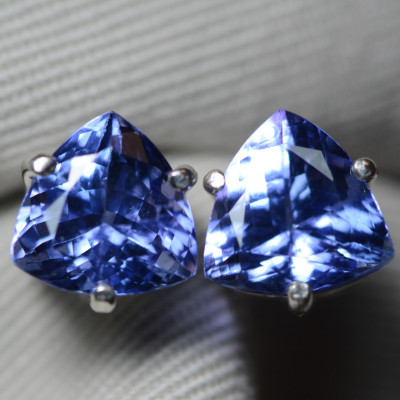 Tanzanite Earrings, 7.16 Carat Tanzanite Trillion Cut Stud Earrings, Sterling Silver