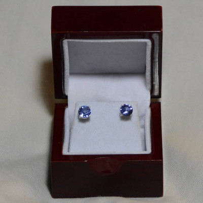 Tanzanite Earrings, Certified 2.54 Carat Round Cut Stud Earrings, Sterling Silver, Real Genuine Natural Blue Tanzanite Jewellery
