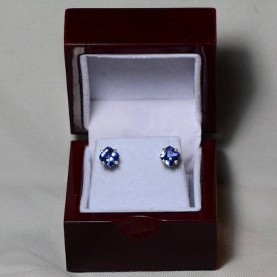 Tanzanite Earrings, Certified 2.77 Carat Cushion Cut Stud Earrings, Sterling Silver, Real Genuine Natural Blue Tanzanite Jewellery