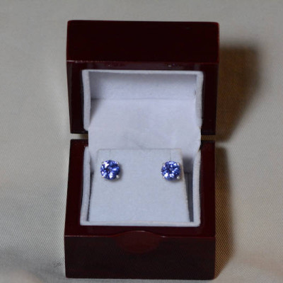 Tanzanite Earrings, Certified 3.76 Carat Round Cut Stud Earrings, Sterling Silver, Real Genuine Natural Blue Tanzanite Jewellery