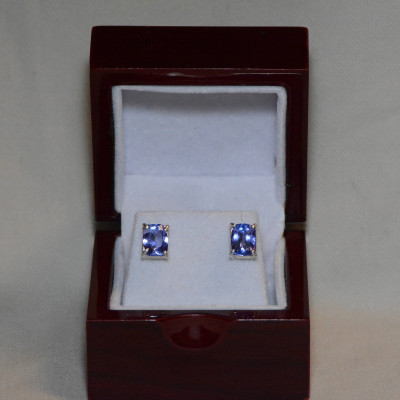 Tanzanite Earrings, Certified 3.99 Carat Cushion Cut Stud Earrings, Sterling Silver, Birthday Anniversary Engagement Christmas Gift