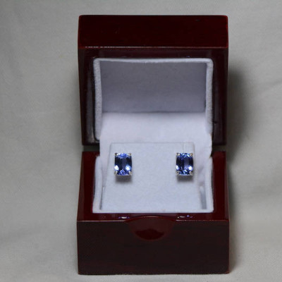 Tanzanite Earrings, Certified 4.03 Carat Cushion Cut Stud Earrings, Sterling Silver, Birthday Anniversary Engagement Christmas Gift
