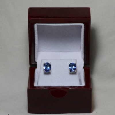 Tanzanite Earrings, Certified 4.17 Carat Cushion Cut Stud Earrings, Sterling Silver, Birthday Anniversary Engagement Christmas Gift