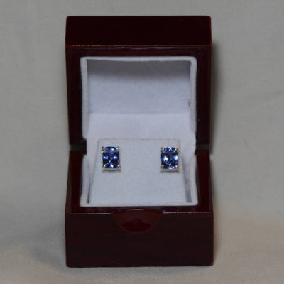 Tanzanite Earrings, Certified 4.65 Carat Cushion Cut Stud Earrings, Sterling Silver, Birthday Anniversary Engagement Christmas Gift