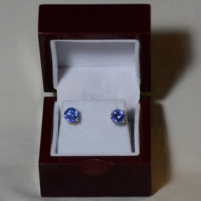 Tanzanite Earrings, Certified 4.65 Carat Round Cut Stud Earrings, Sterling Silver, Anniversary Birthday Christmas Gift Tanzanite Jewelry