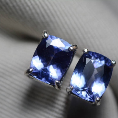 Tanzanite Earrings, Certified 4.73 Carat Cushion Cut Stud Earrings, Sterling Silver, Real Genuine Natural Tanzanite Jewellery, Blue