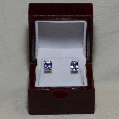 Tanzanite Earrings, Certified 4.73 Carat Cushion Cut Stud Earrings, Sterling Silver, Real Genuine Natural Tanzanite Jewellery, Blue