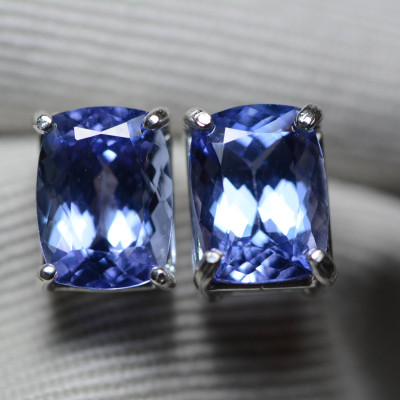 Tanzanite Earrings, Certified 5.10 Carat Cushion Cut Stud Earrings, Sterling Silver, Real Genuine Natural Tanzanite Jewellery, Blue