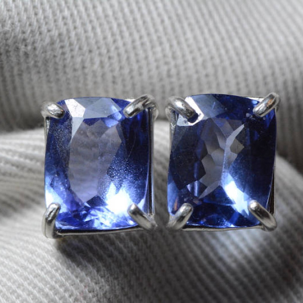 Tanzanite Earrings, Certified 6.24 Carat Cushion Cut Stud Earrings, Sterling Silver, Real Genuine Natural Tanzanite Jewellery, Blue