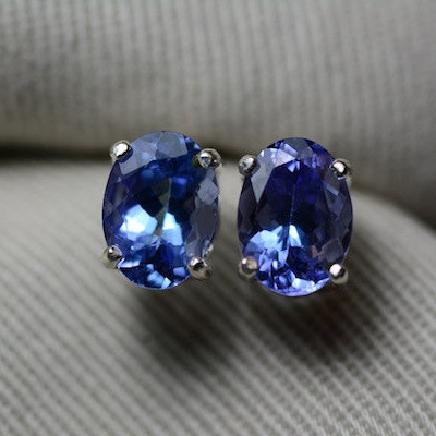 Tanzanite Earrings, Genuine Tanzanite Stud Earrings 2.71 Carats Appraised at 1490.50 Sterling Silver Blue Tanzanite Jewellery