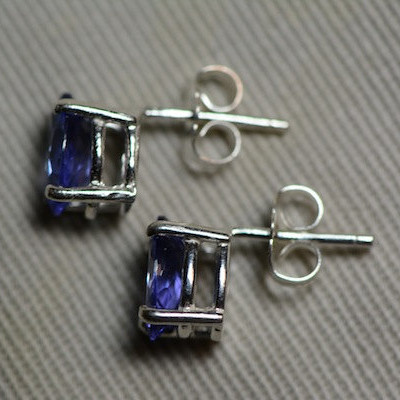 Tanzanite Earrings, Natural Tanzanite Stud Earrings 2.81 Carats Appraised at 1545.50 Sterling Silver Blue Tanzanite Jewellery